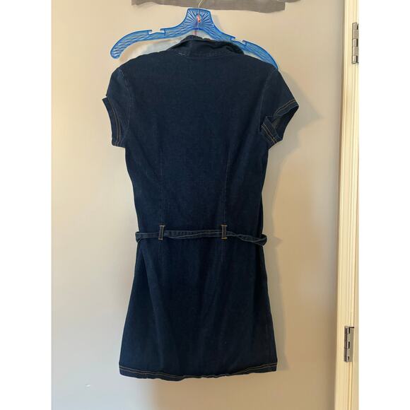 Vintage G.A.S. CO. Dark Denim Wash Button Up Mini Short Sleeve Dress fits small - Picture 2 of 6